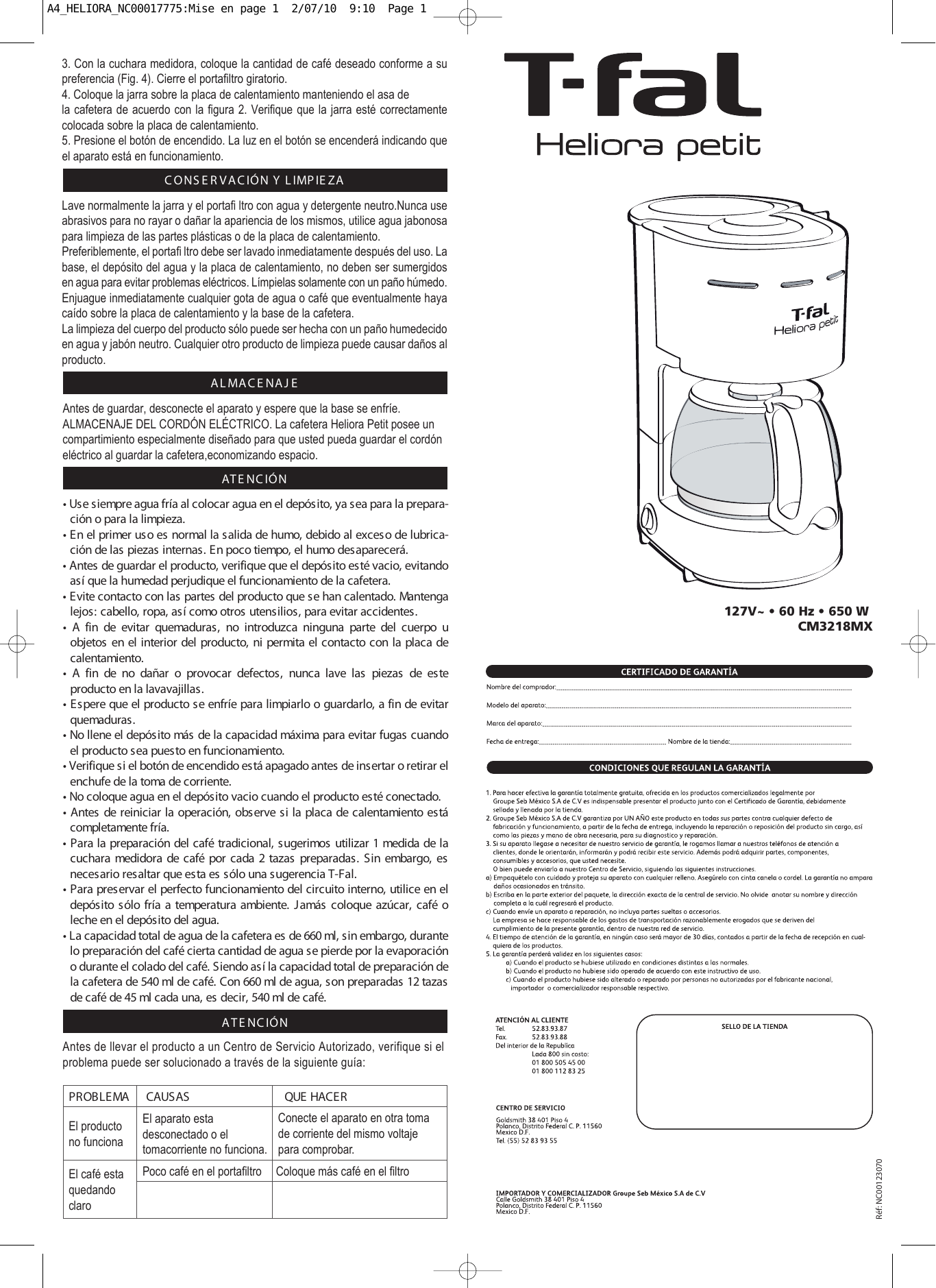 CAFETERA T-FAL CM3218MX GOTEO 6TAZAS NEGRO FILTRO_PERMANENTE 670W