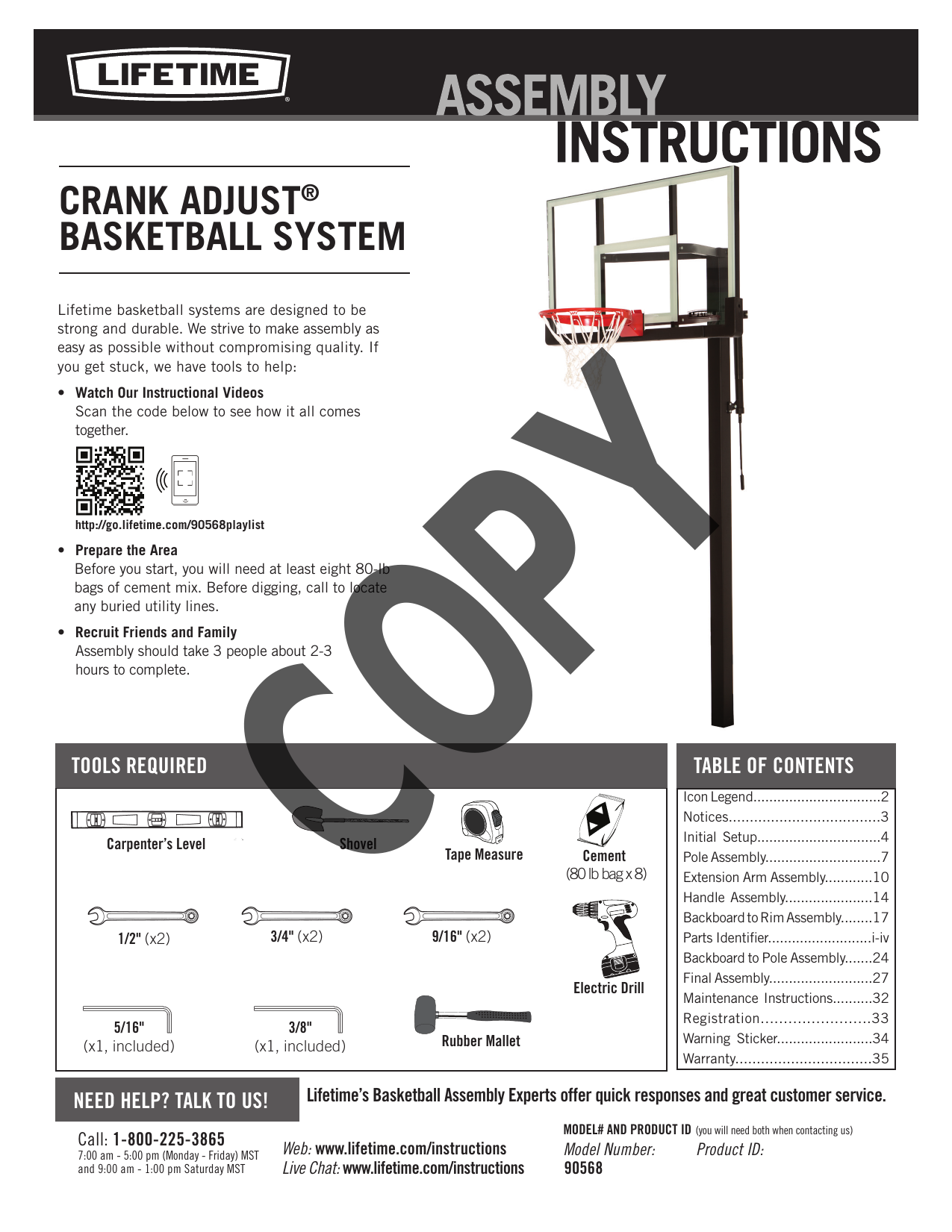 Lifetime Crank Adjust Bolt Down Basketball Hoop (54-Inch Tempered