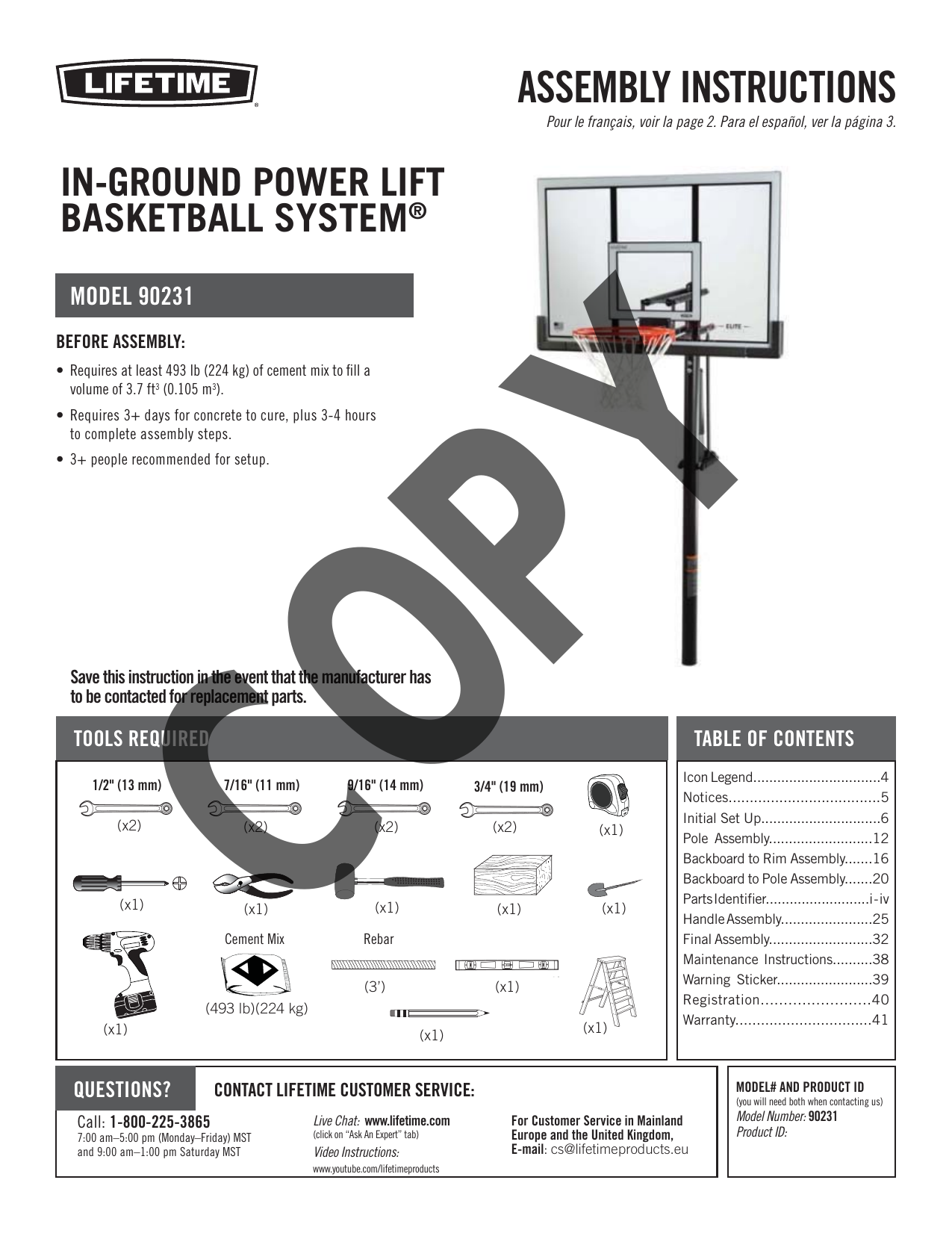 Lifetime 90231 Adjustable InGround Basketball Hoop (52Inch