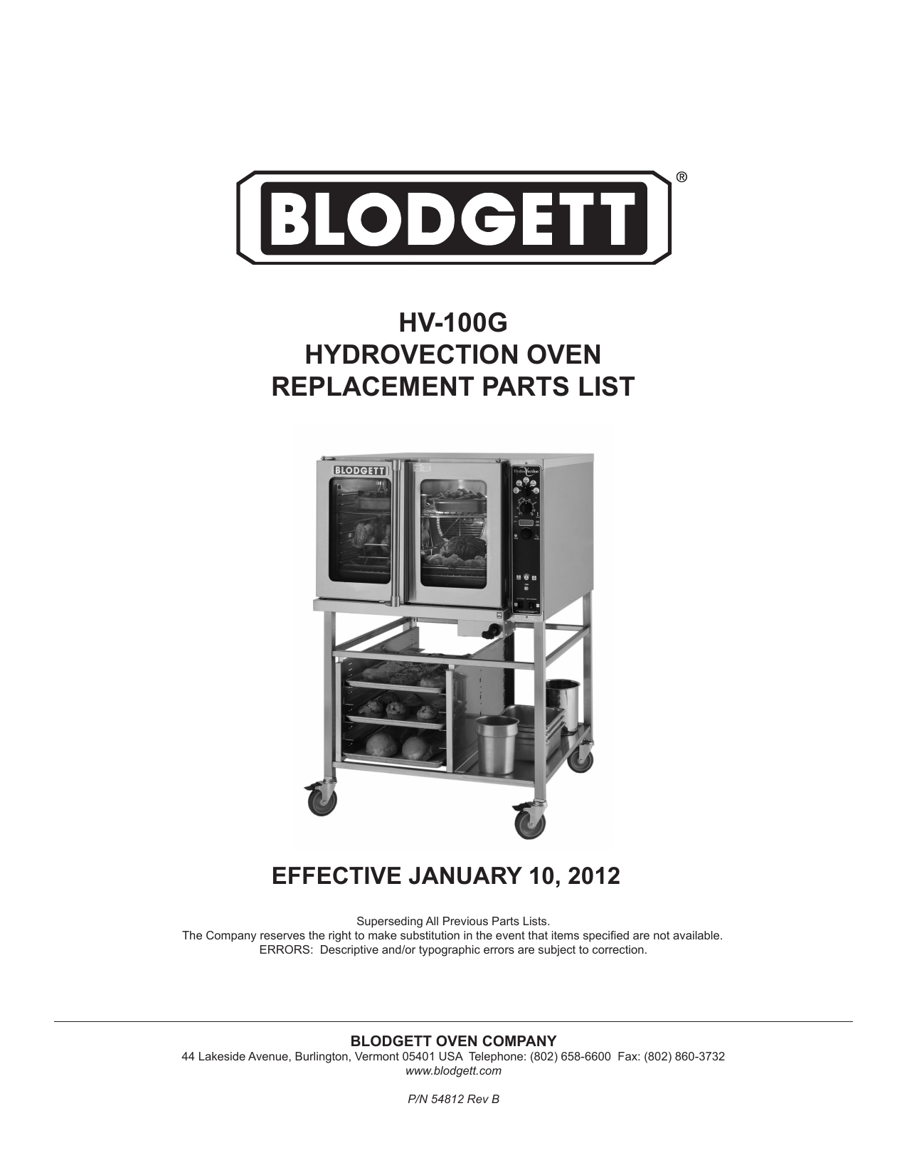 Blodgett HV100G Part Manual Manualzz