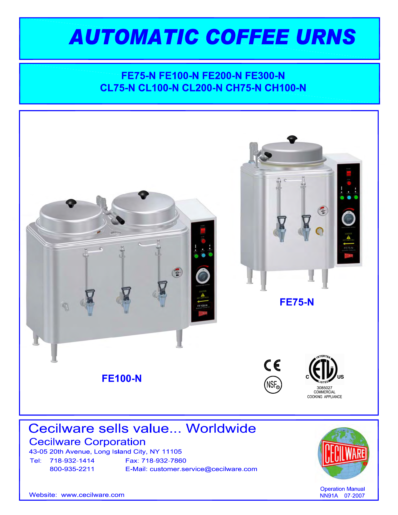 Cecilware CL100-N Operation Manual 