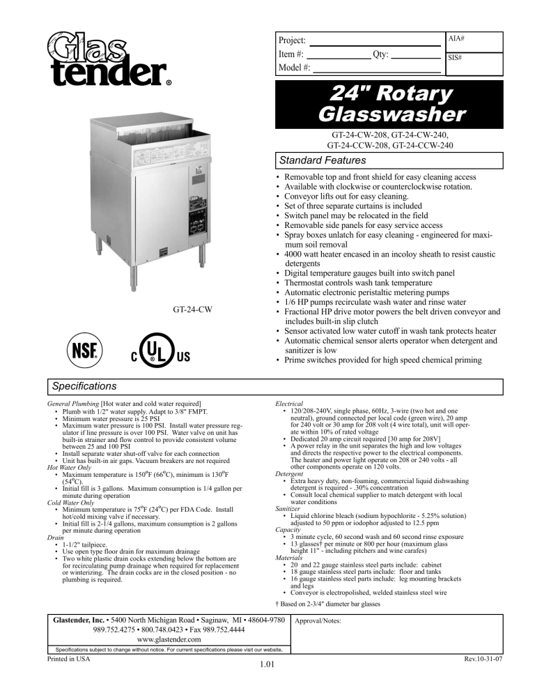Glastender GT24CW208 User manual Manualzz