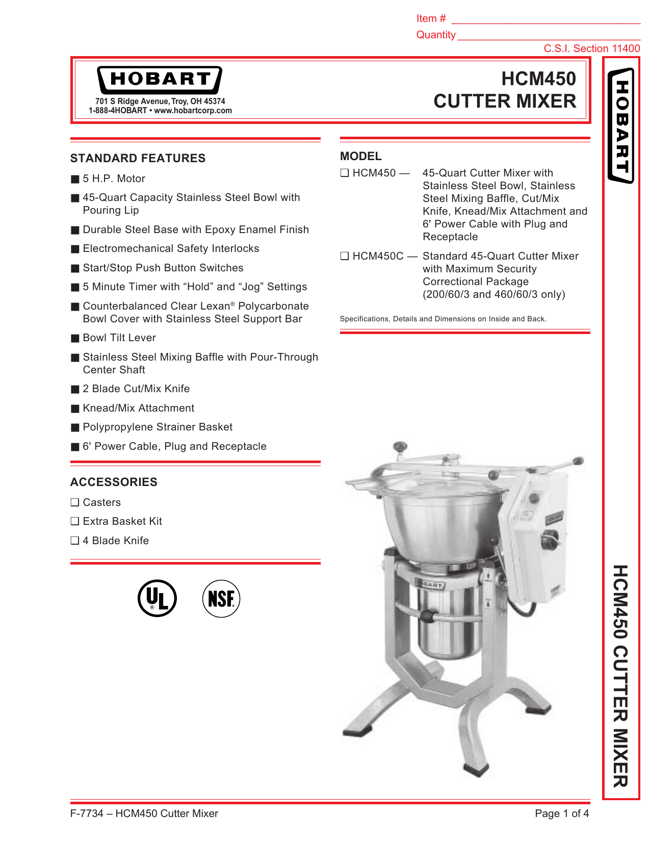 Restaurant & Food Service Hobart HCM450 Blade Assembly Hobart Vertical