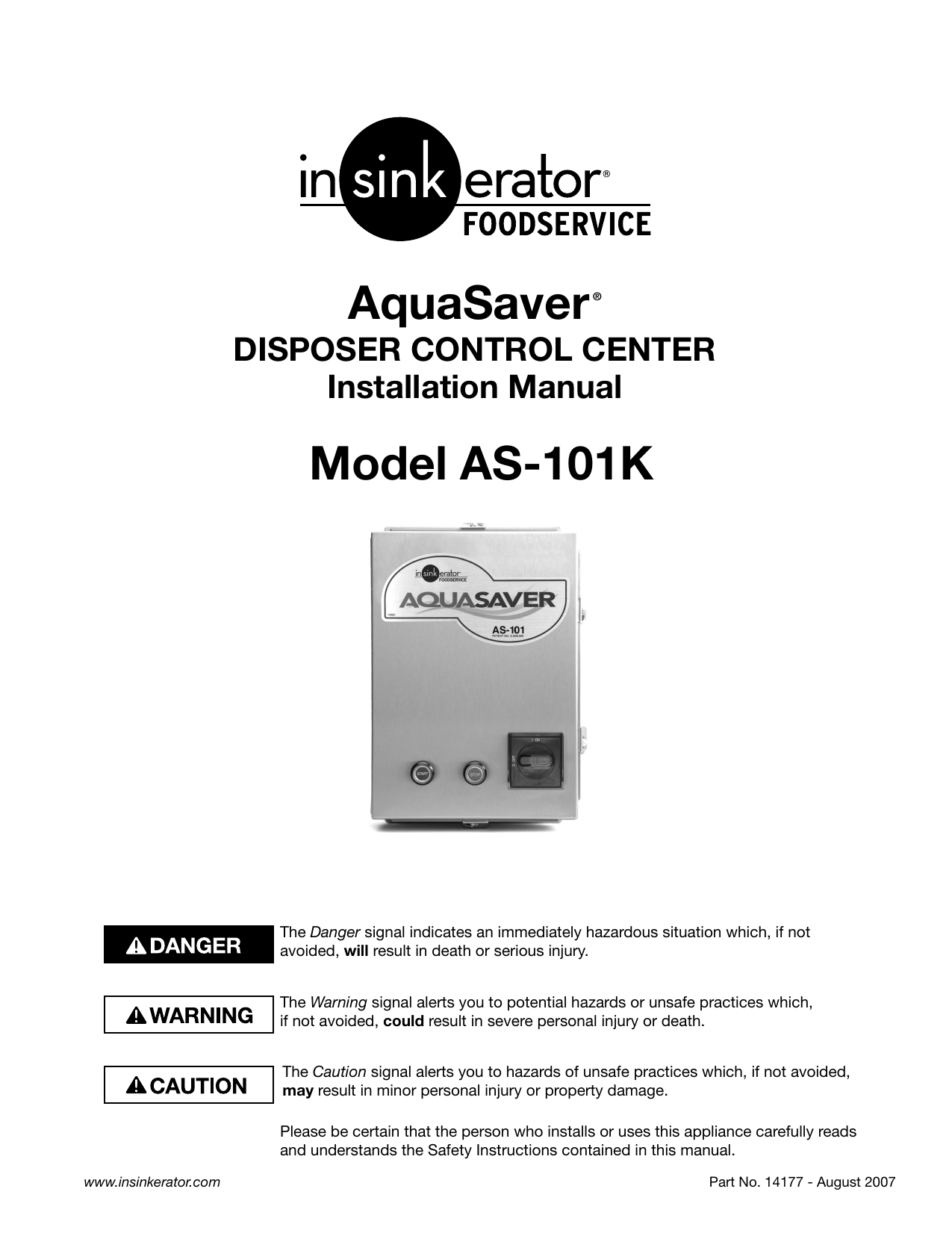 In-Sink-Erator AS-101K Installation Manual | Manualzz