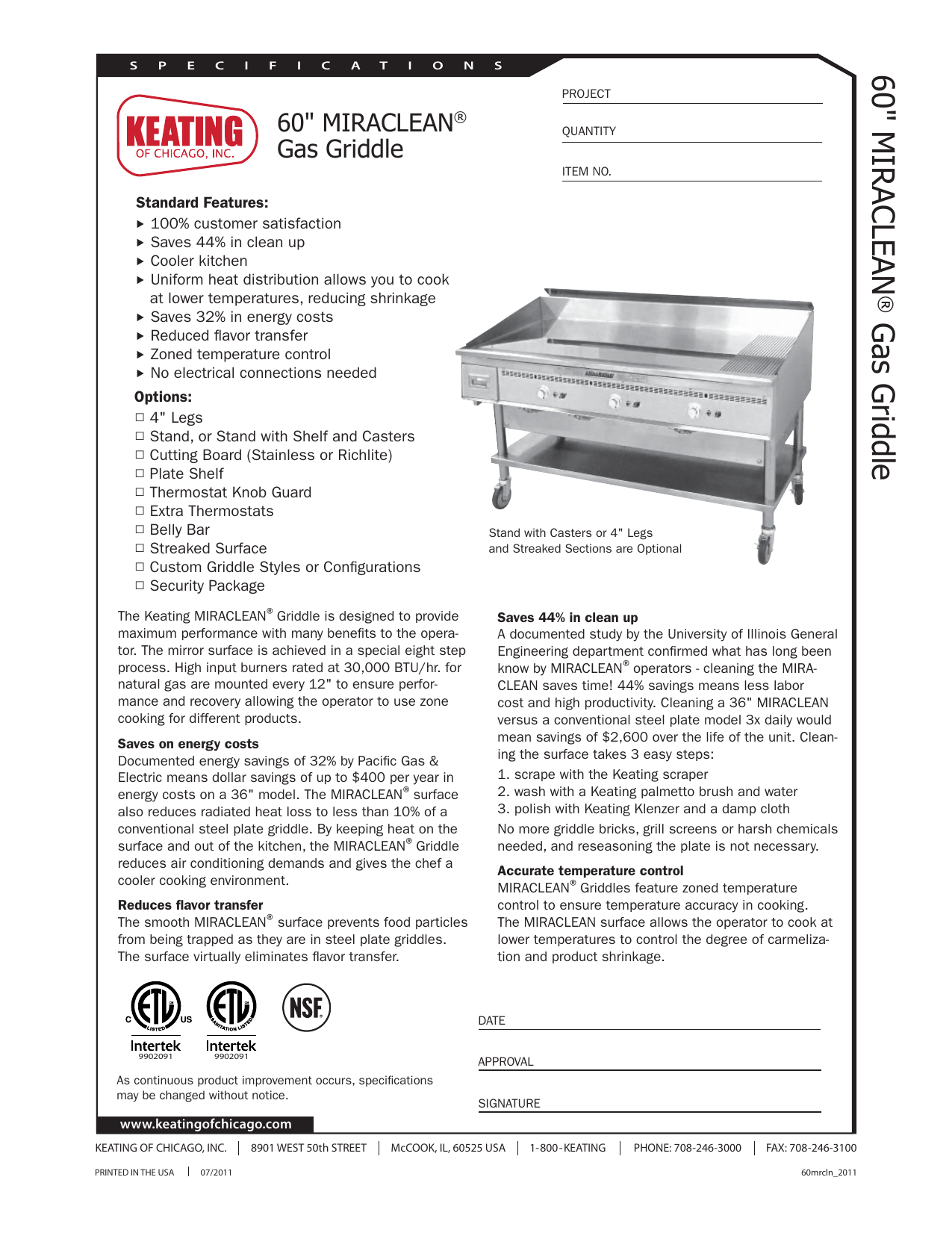 Keating 72x30FT Front Trough MIRACLEAN 72 Griddle Gas