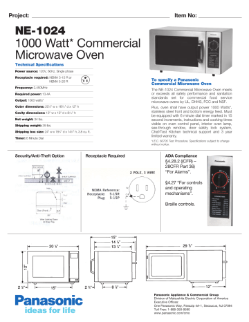 Panasonic Microwave Oven Operating Instructions Model NE-5730A 500 Watt