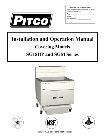 Pitco Frialator SGM Installation And Operation Manual | Manualzz