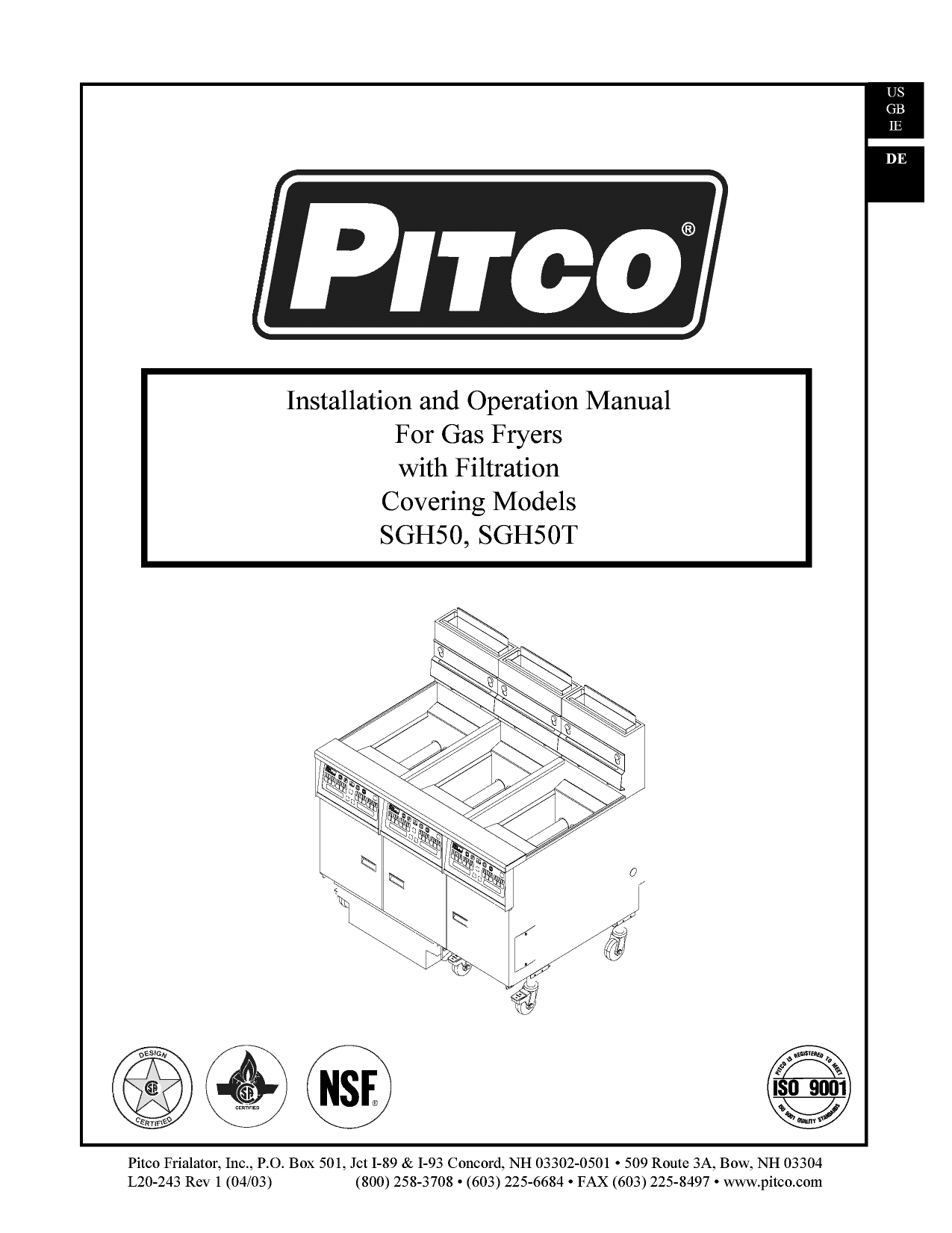 Pitco Frialator SGH50T Operation Manual Manualzz