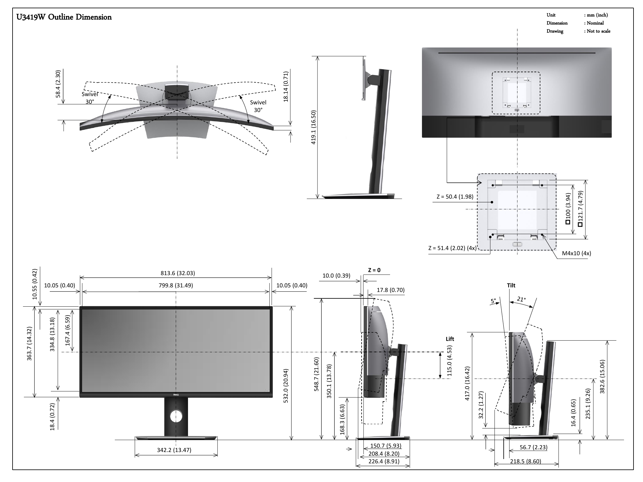 u3419w dimensions