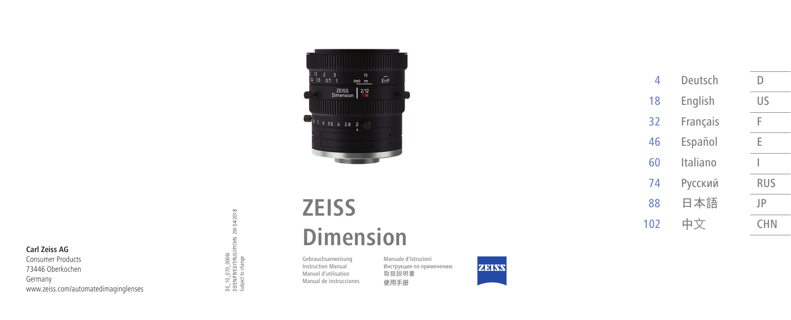 Zeiss Dimension Lenses Owner's manual Manualzz