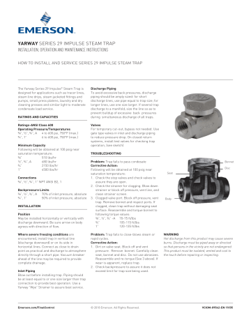Yarway Series 29 Impulse Steam Trap Owner's Manual Manualzz