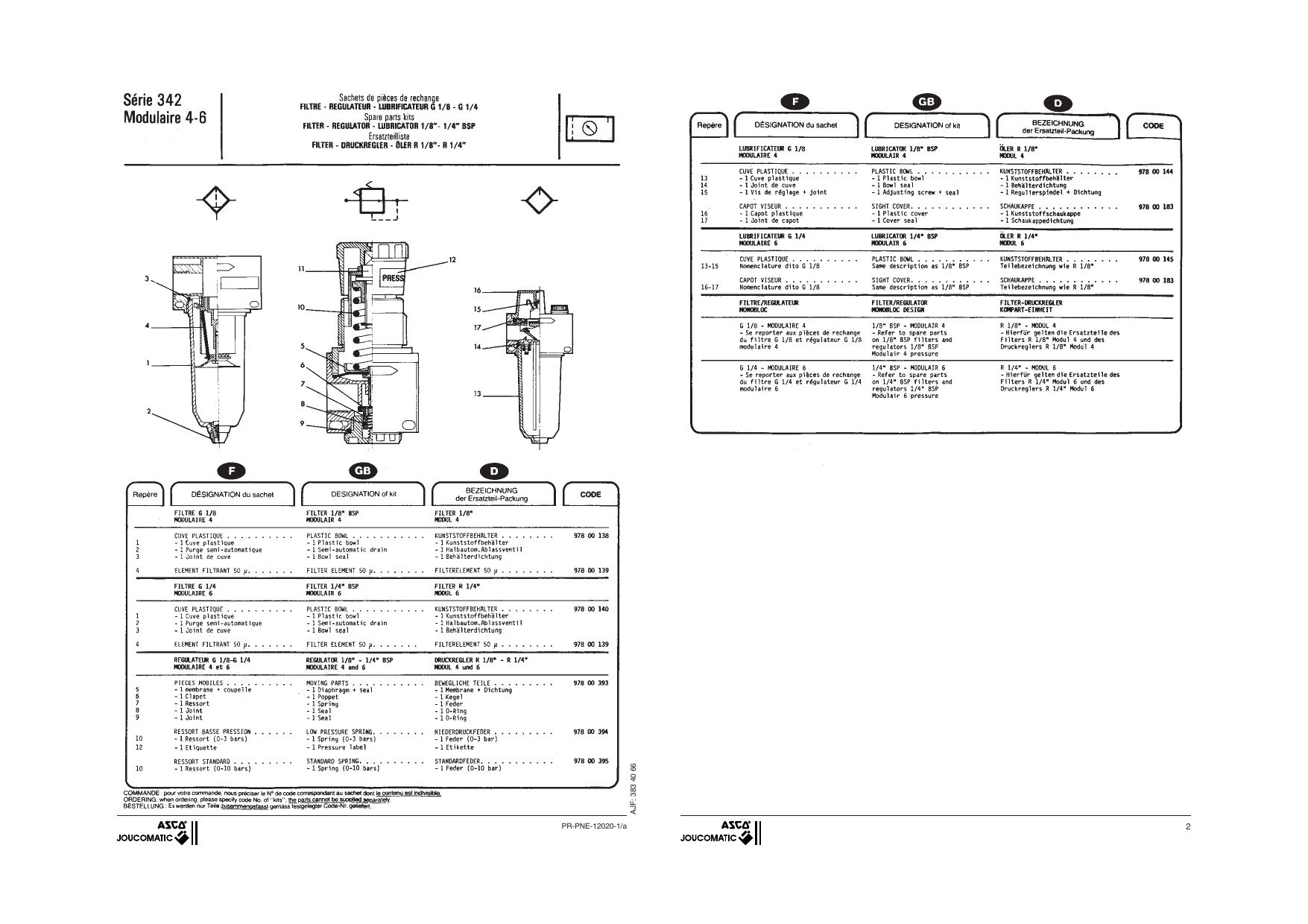 ASCO Series 342 Filter Regulator Lubricator Modulair 4 6 Owner's Manual