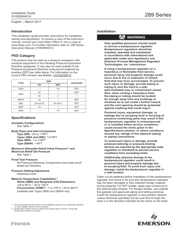 Fisher 289A, 289H, 289HH, 289L, 289U Installation Guide | Manualzz