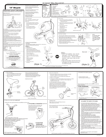 LOL Surprise 14 inch Wheel Size Kids Bike Instruction Manual