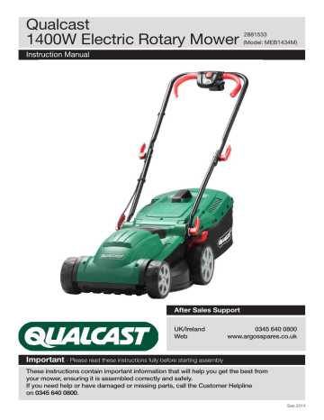 Qualcast 1400W ELECTRIC LAWNMOWER Instruction Manual Manualzz