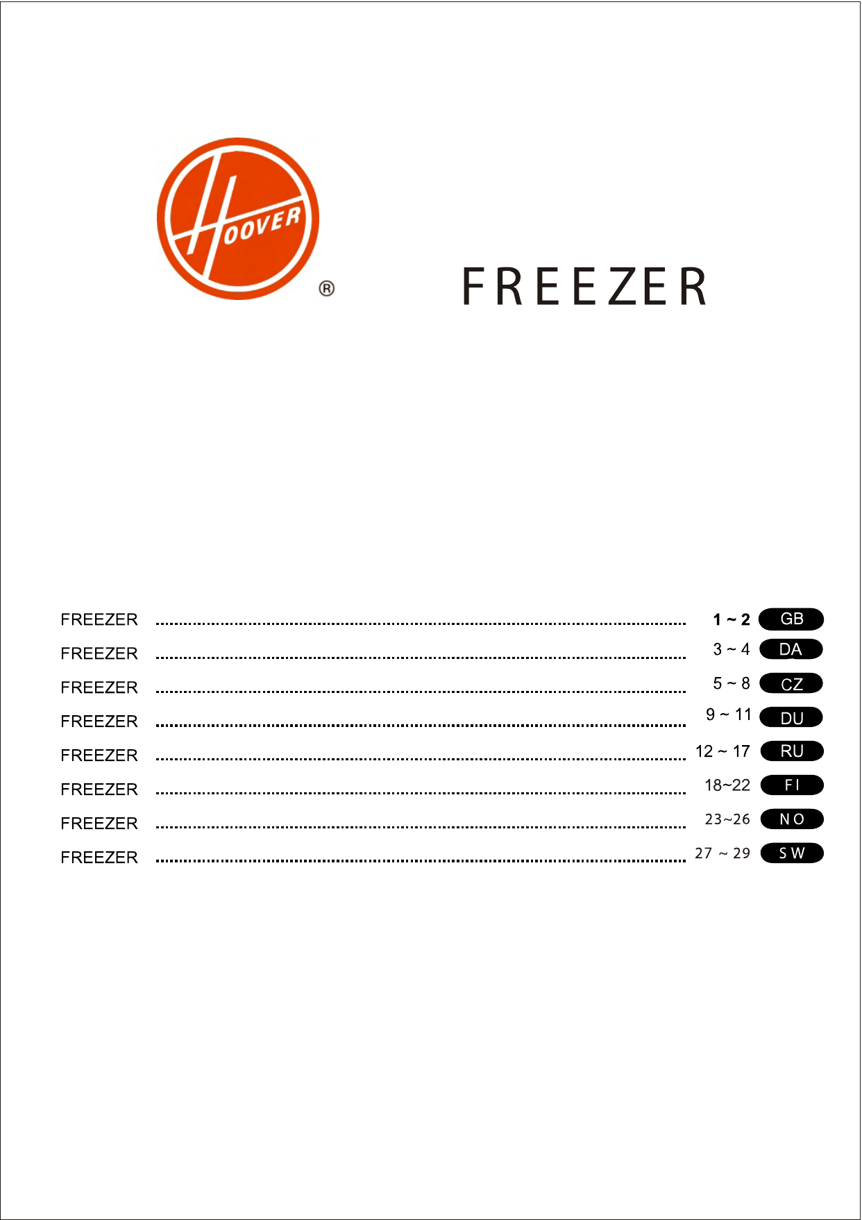 Hoover HFZE6085WE UC FREEZER WHT User manual Manualzz