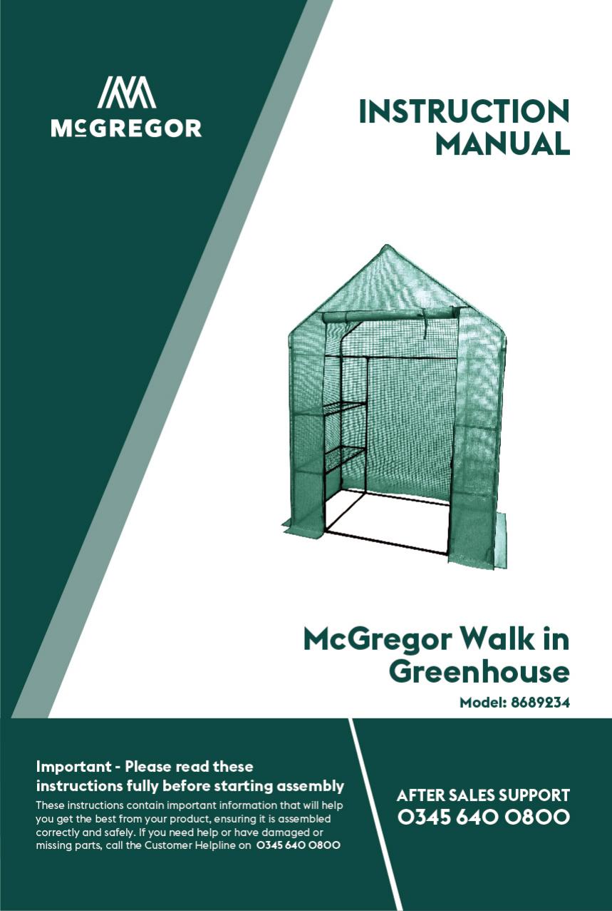 McGregor Walk In Greenhouse Instruction Manual Manualzz