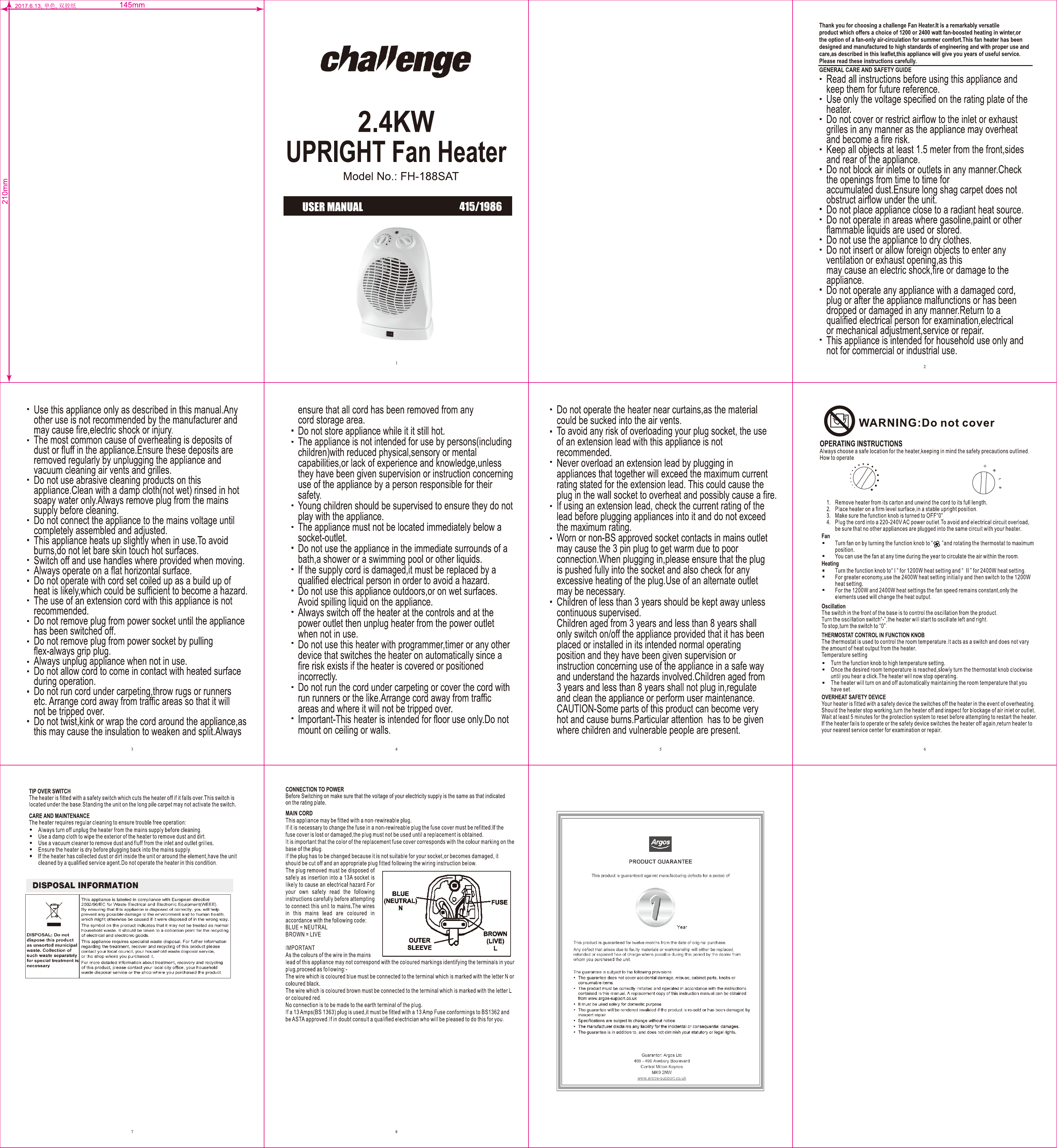 Challenge 2.4kW Upright Oscillating Fan Heater Instruction Manual Manualzz