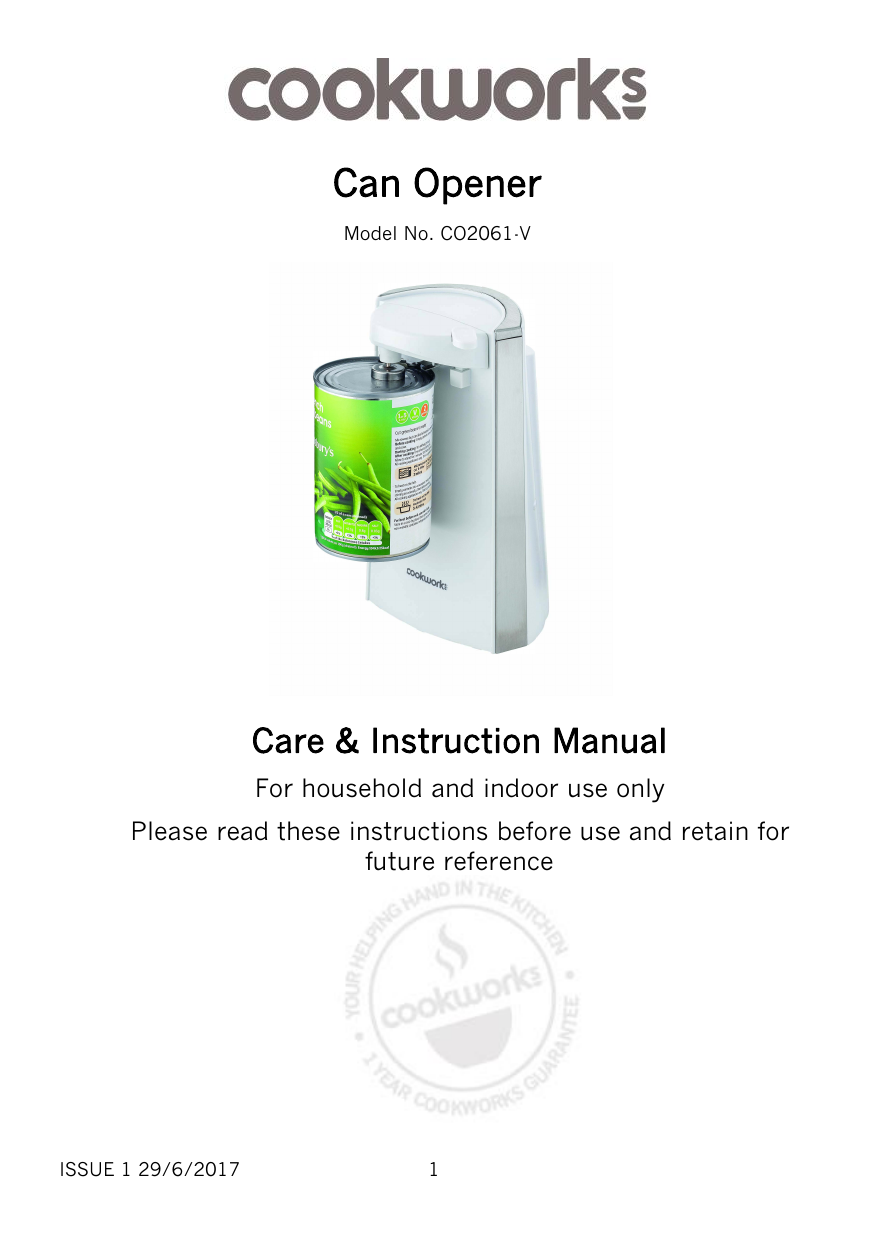 Bella Electric Can Opener Owner Manual