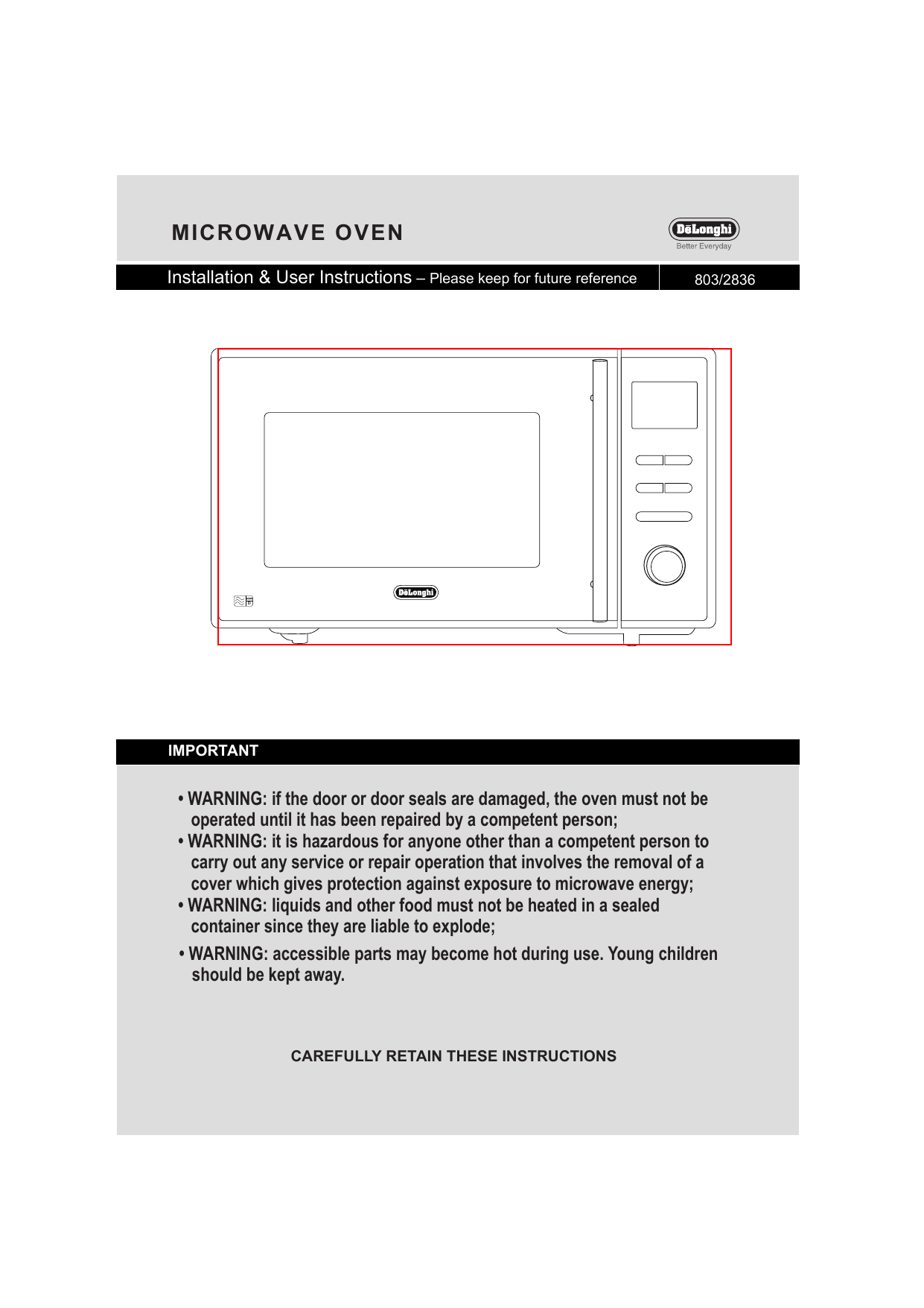 De Longhi 900W Combination Microwave Instruction Manual Manualzz