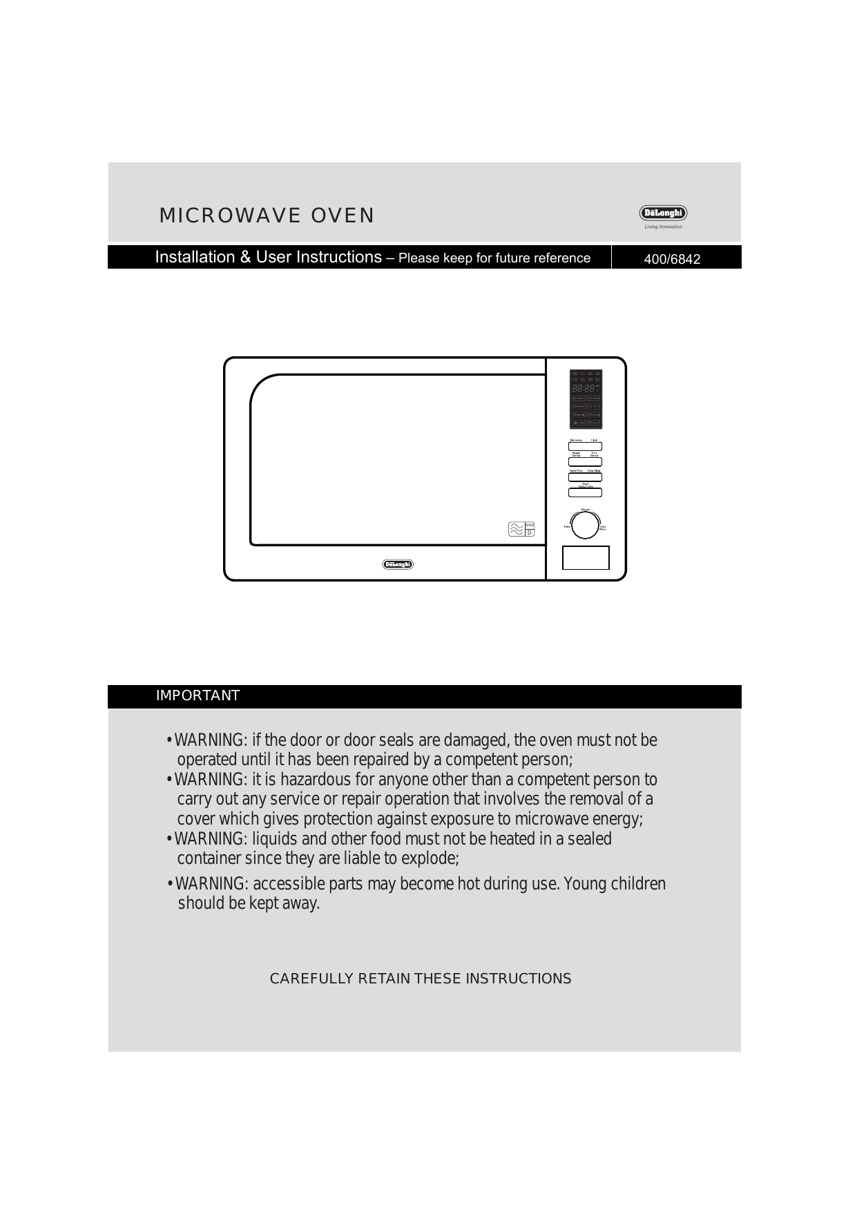 De Longhi DELONGHI AM9EBY 25L 800W SOLO ET SLV Instruction Manual