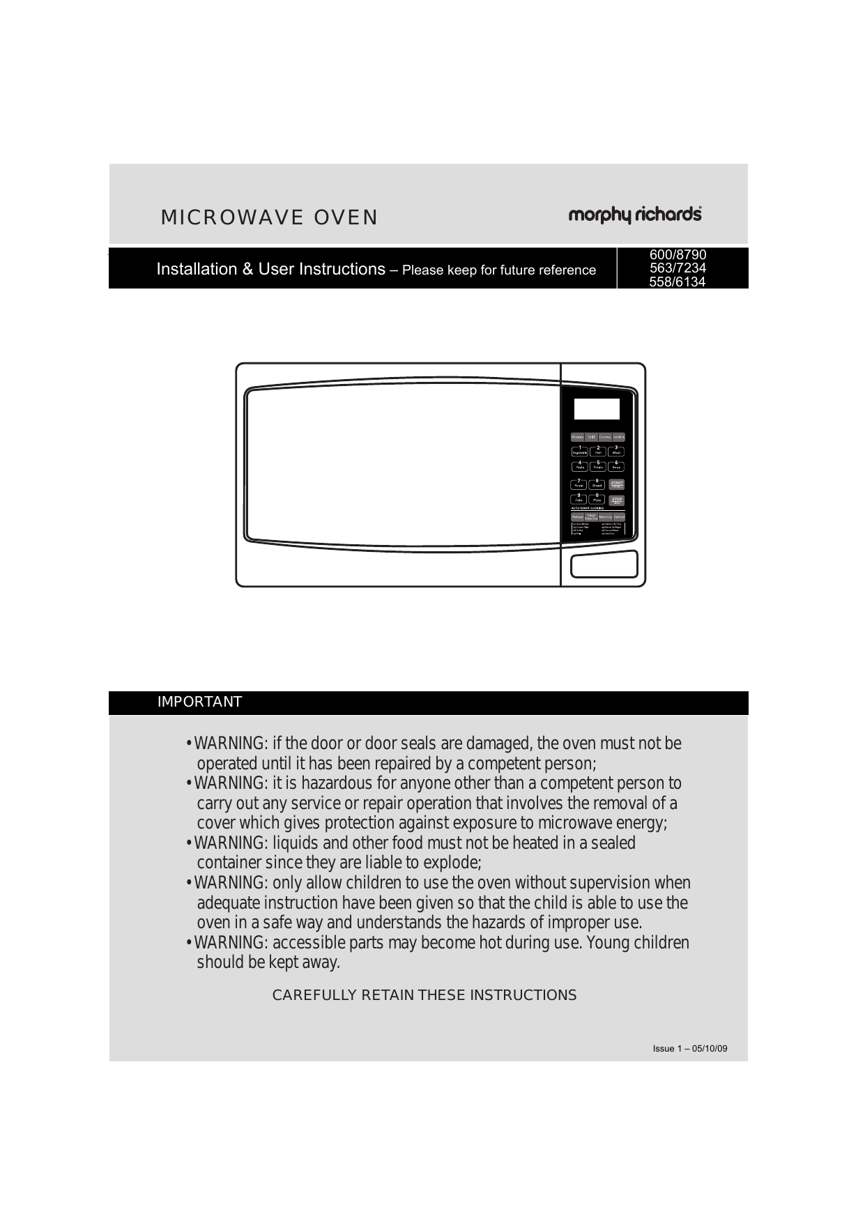 Morphy Richards 800W Combination Microwave ES8 User manual | Manualzz