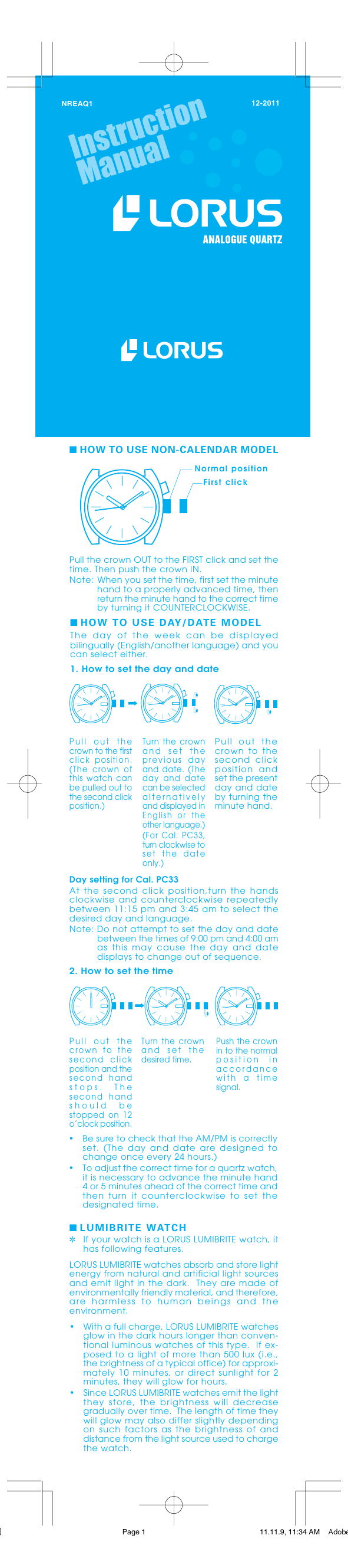 lorus chronograph 50m instructions