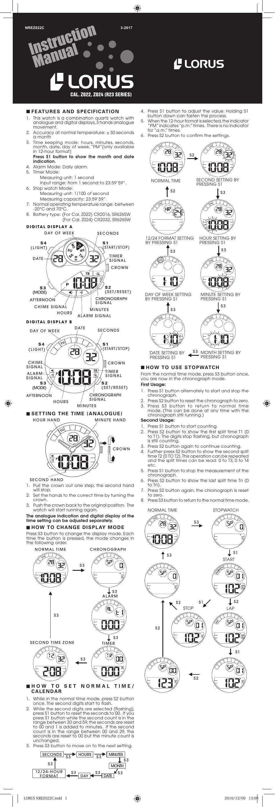 lorus children's digital watch instructions