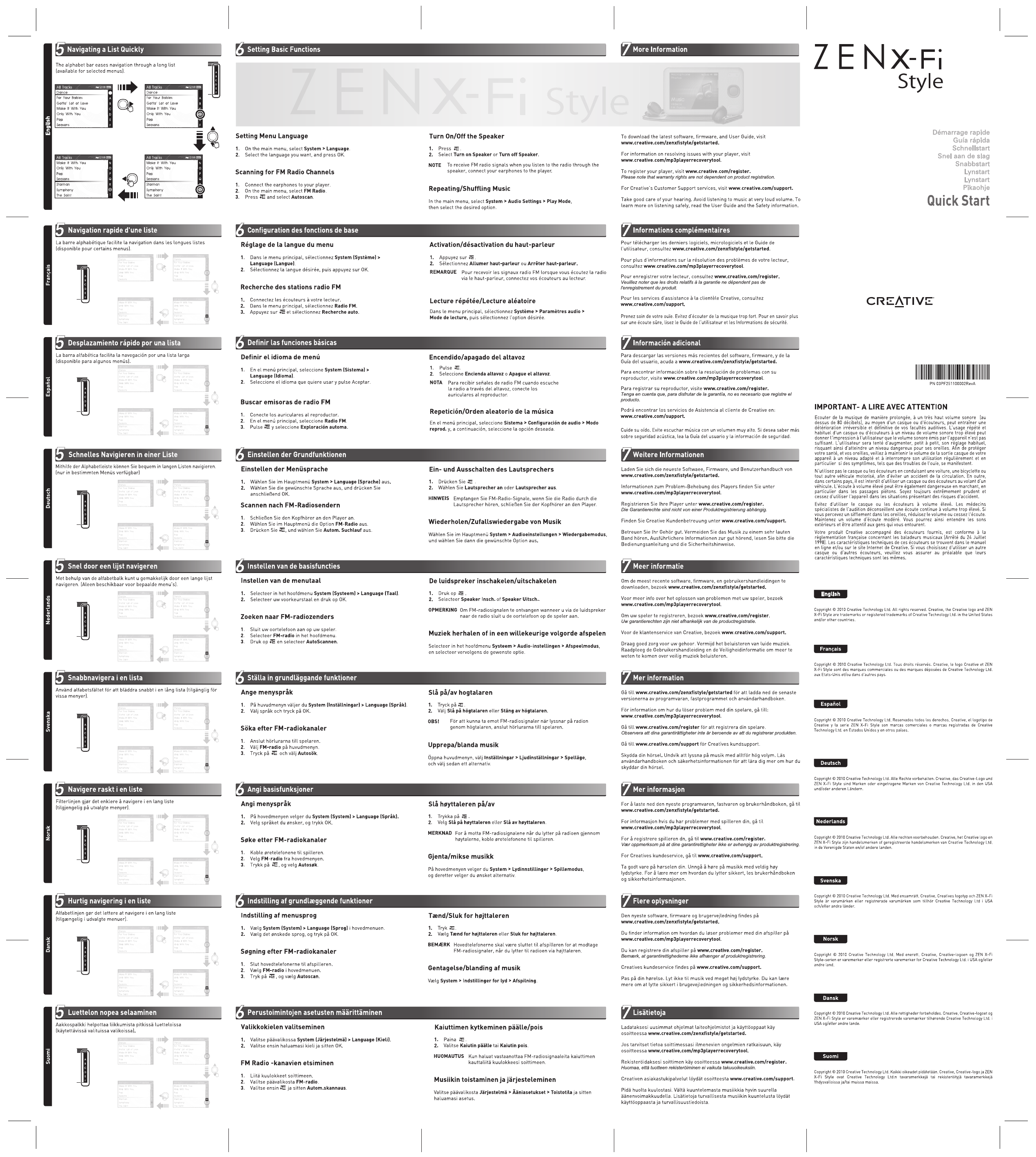 Creative Zen X Fi Style Quick start guide | Manualzz