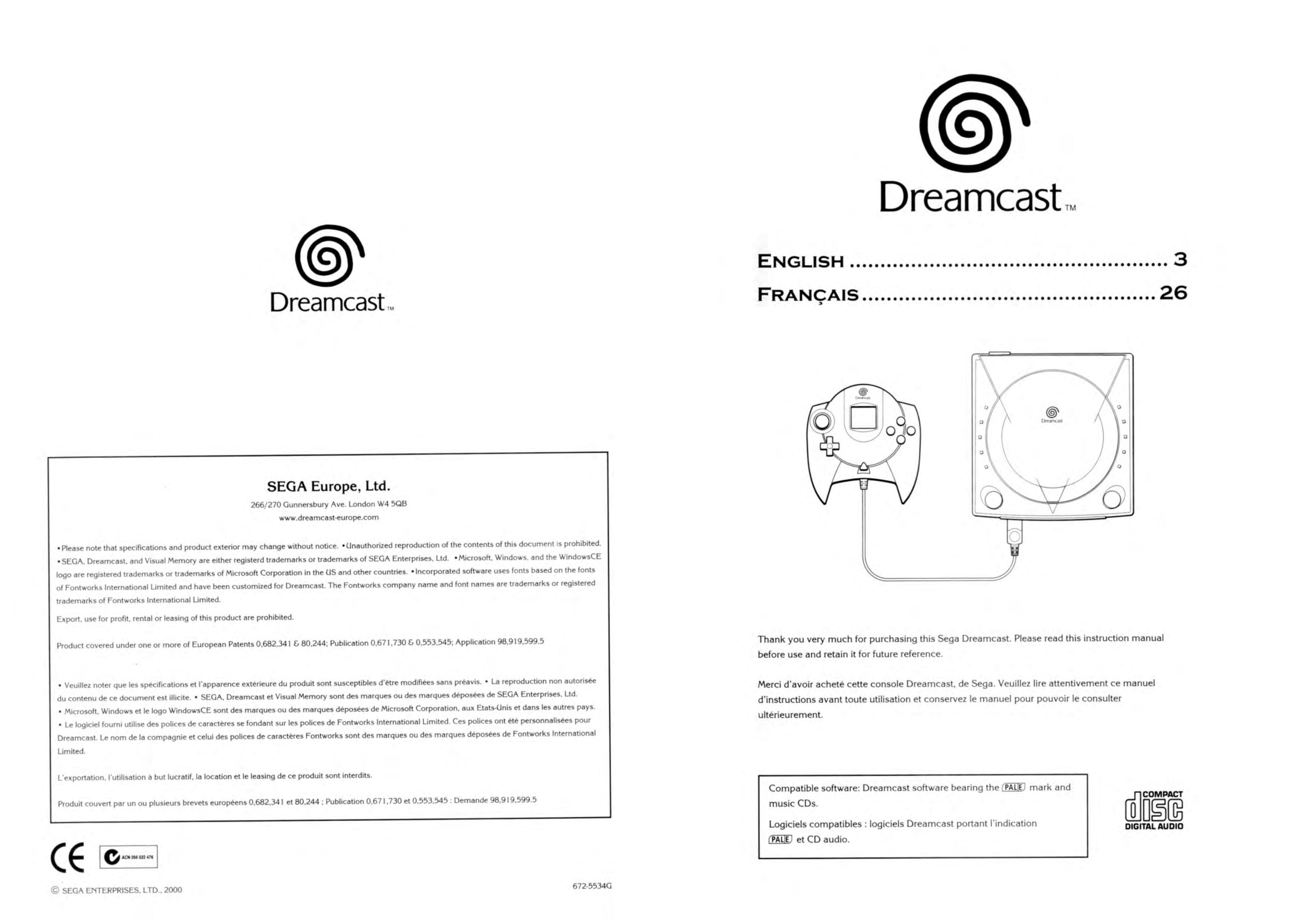NOTICE VIRTUA ATHLETE 2K DREAMCAST SEGA PAL EUR