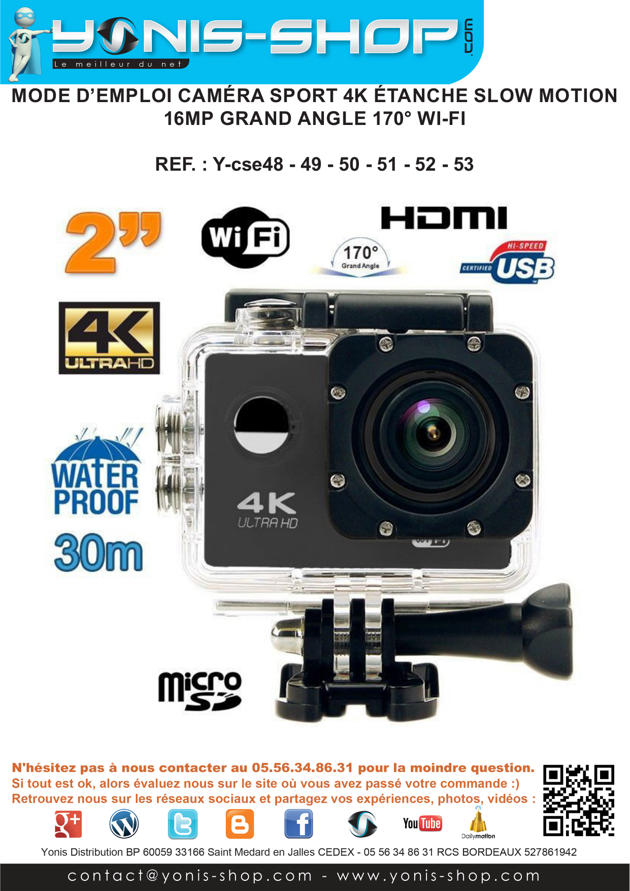 MODE D 'EMPLOI CAMERA SPORT WIFI FULL HD Yonis Shop