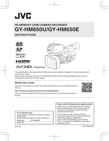 JVC GY HM650E, HM650U User guide | Manualzz