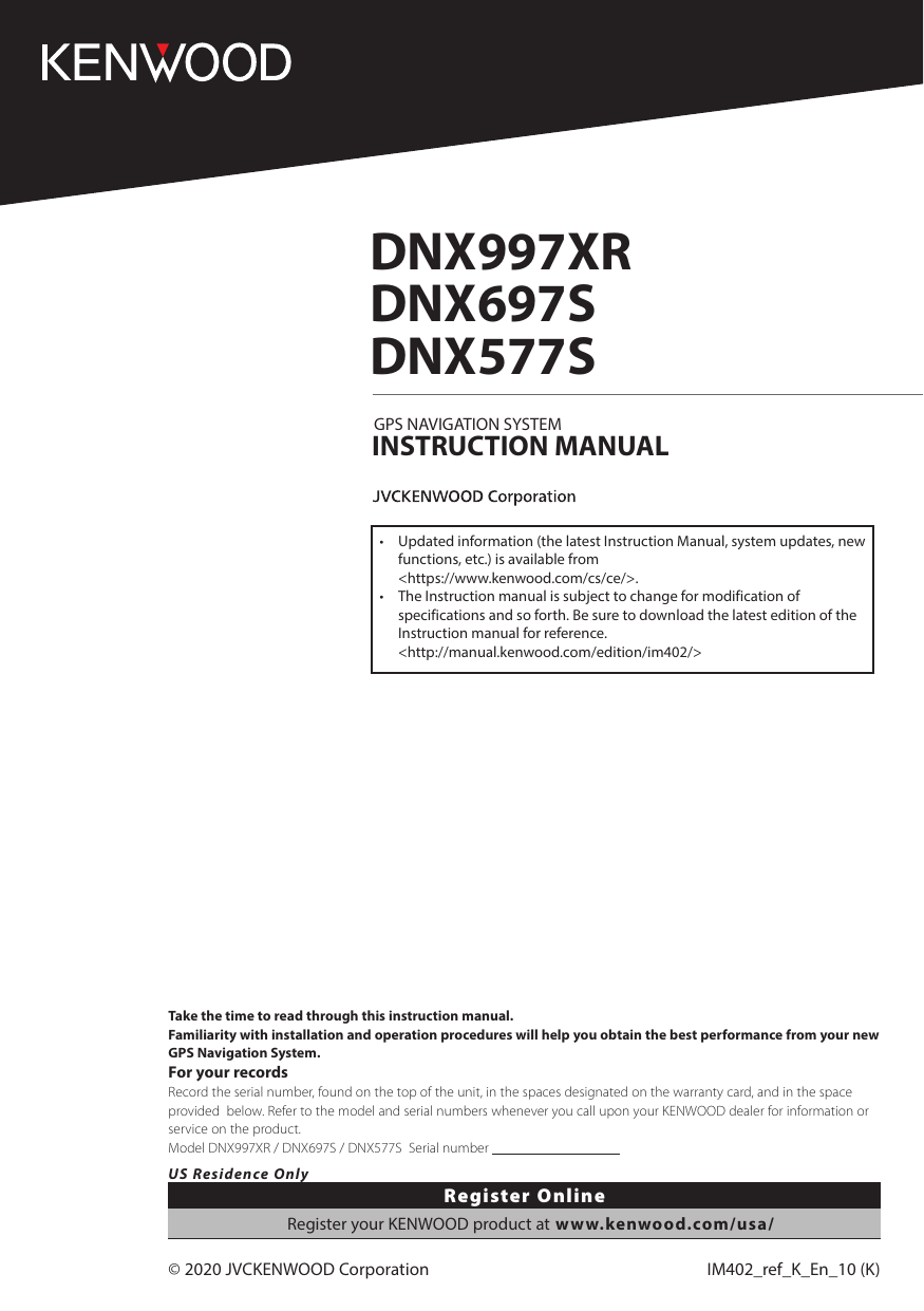 Kenwood DNX 997 XR, DNX 697 S, DNX 577 S Operating instructions | Manualzz