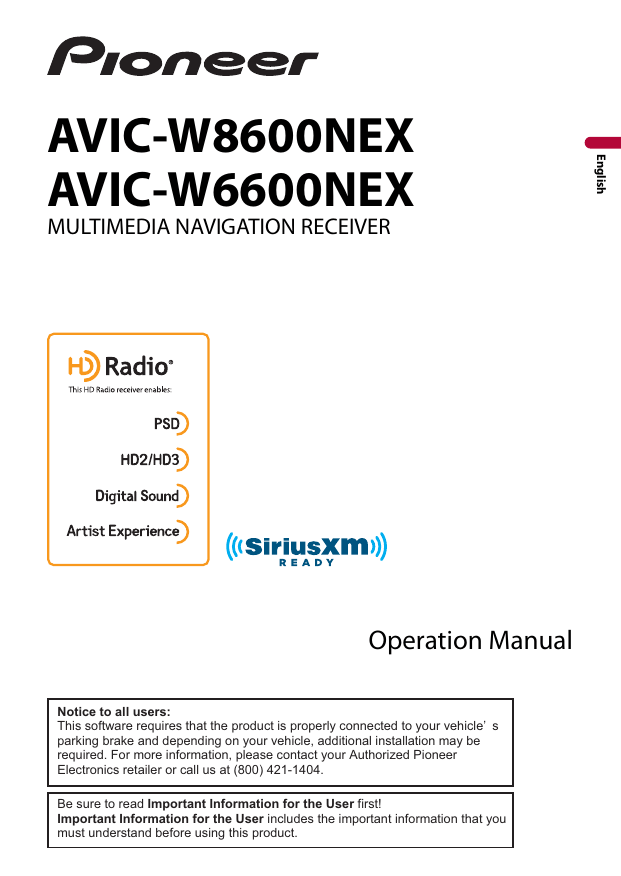 Pioneer AVIC W6600 NEX, AVIC W8600 NEX Manual | Manualzz