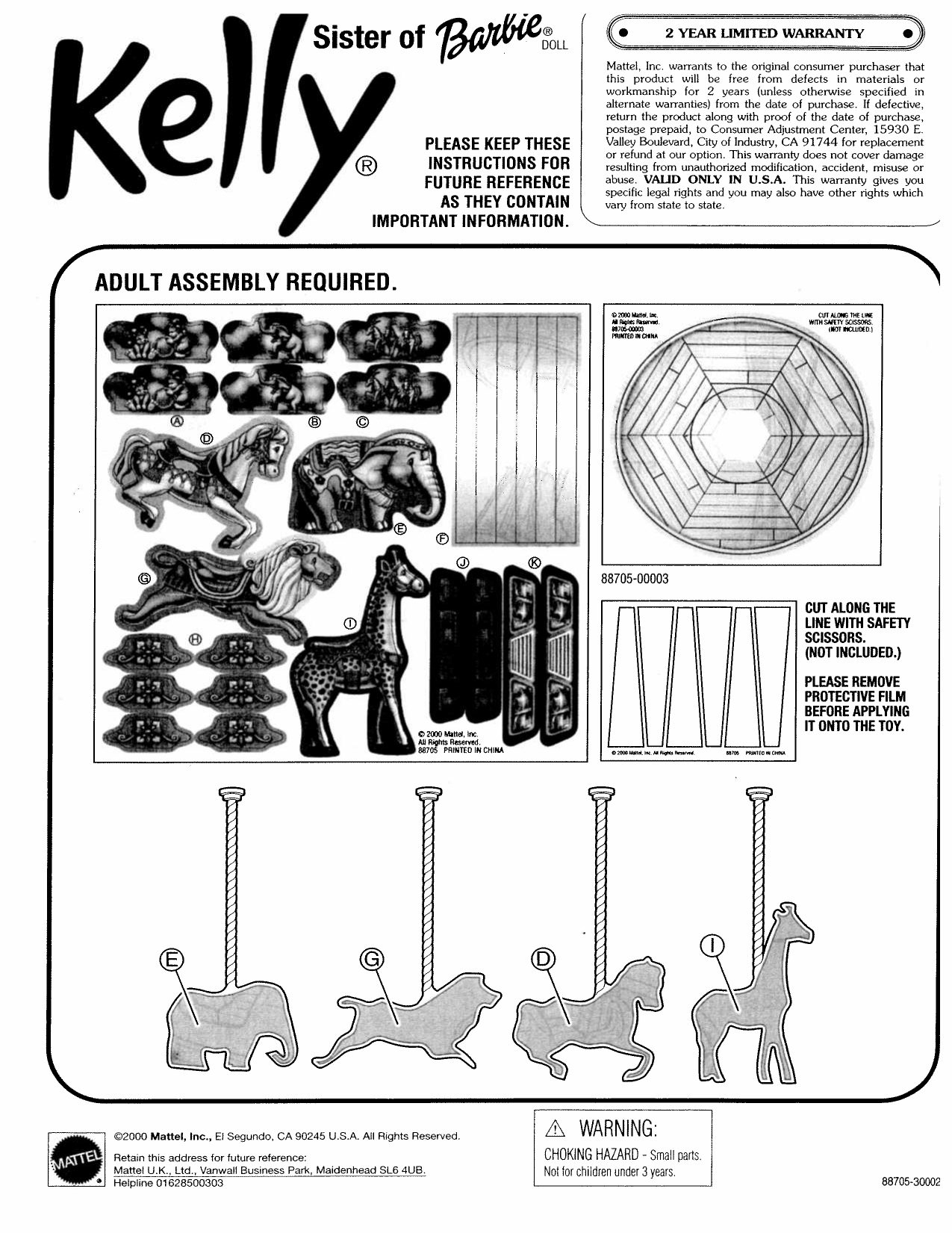 Mattel KELLY FUN FAIR AMUSEMENT PARK KELLY KIDDIE RIDES Instruction ...
