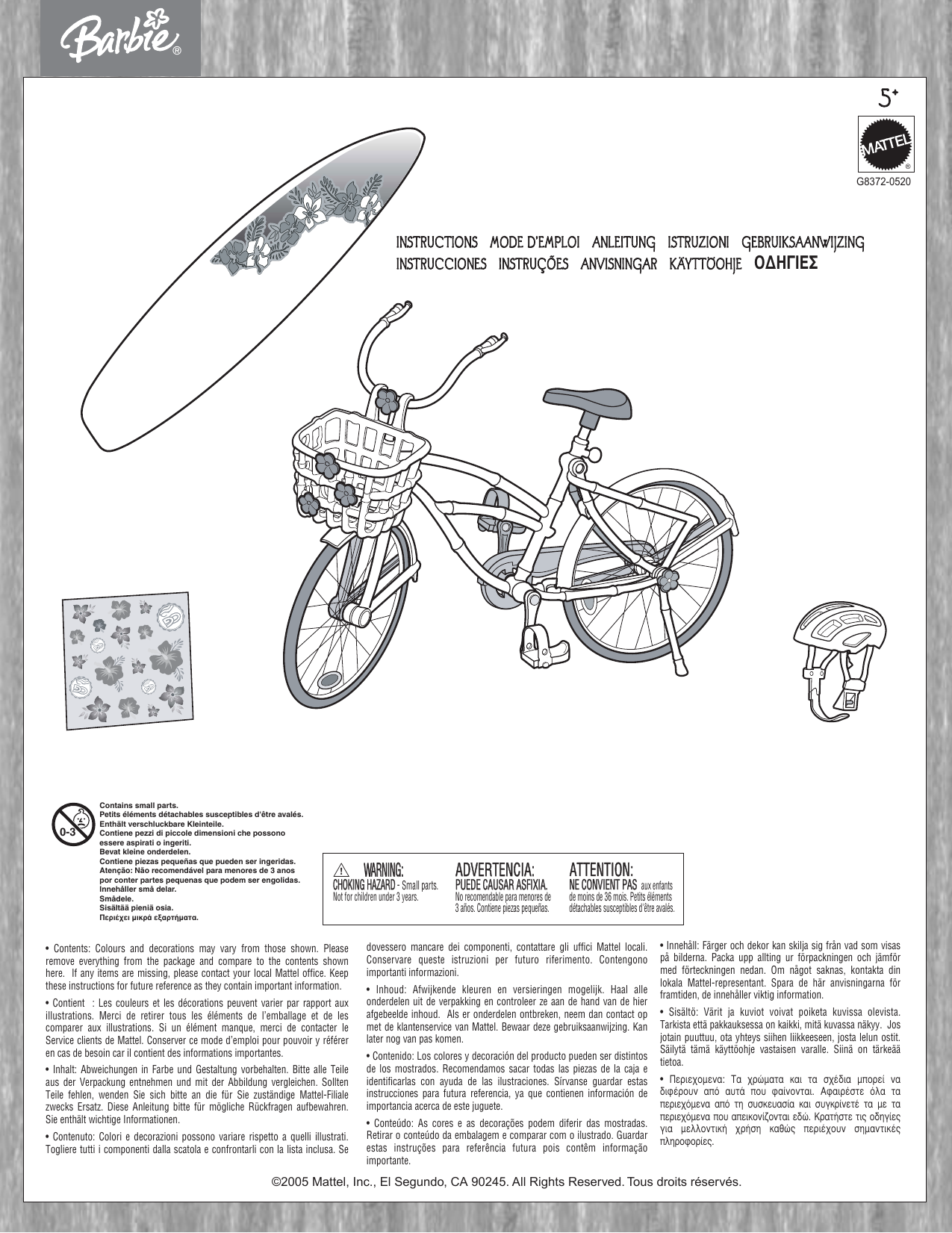 Barbie Cali Girl Bike H7923 Instructions Manualzz