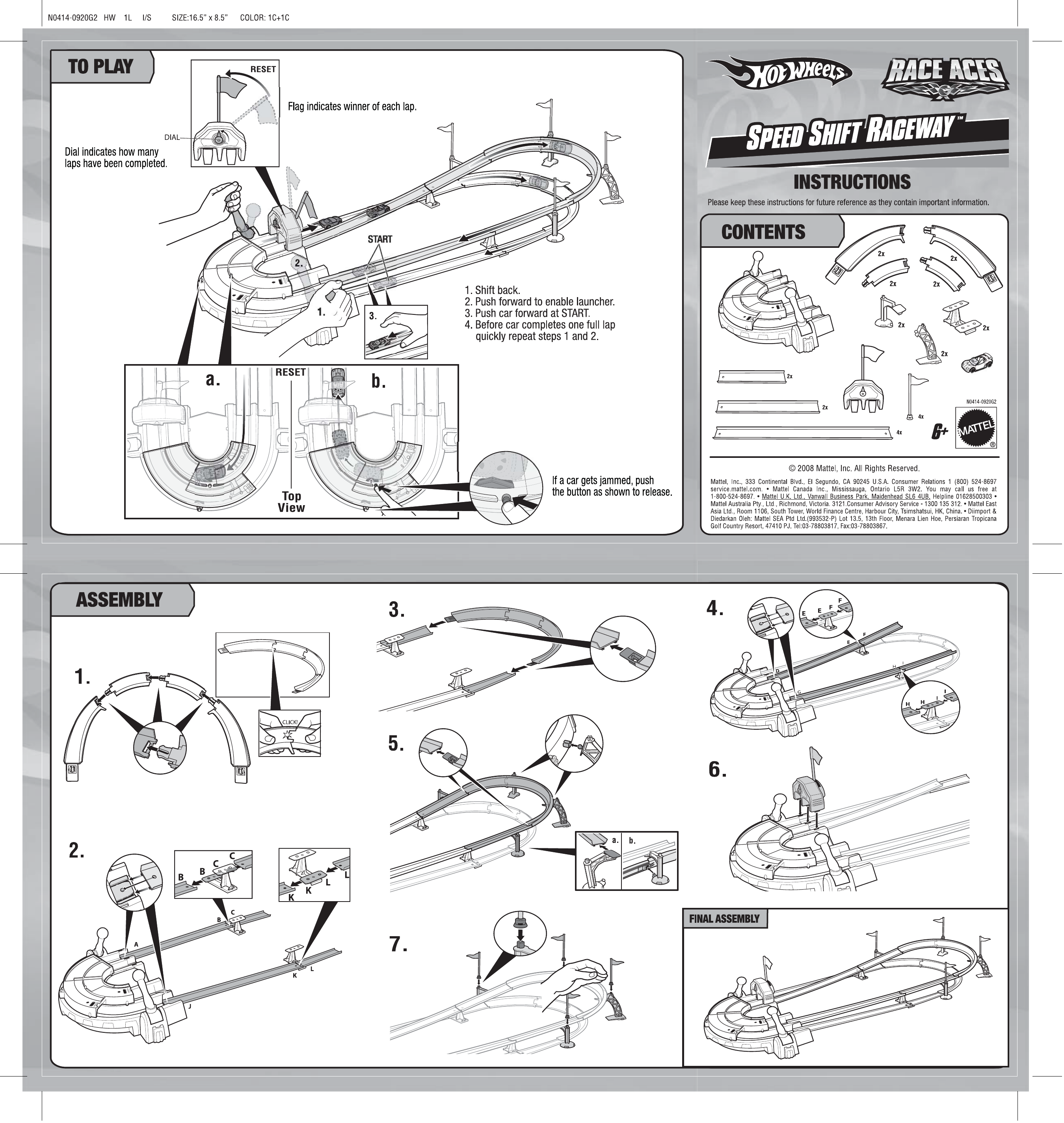 Mattel Hot Wheels Race Aces Speed Shift Raceway Track Set Instruction