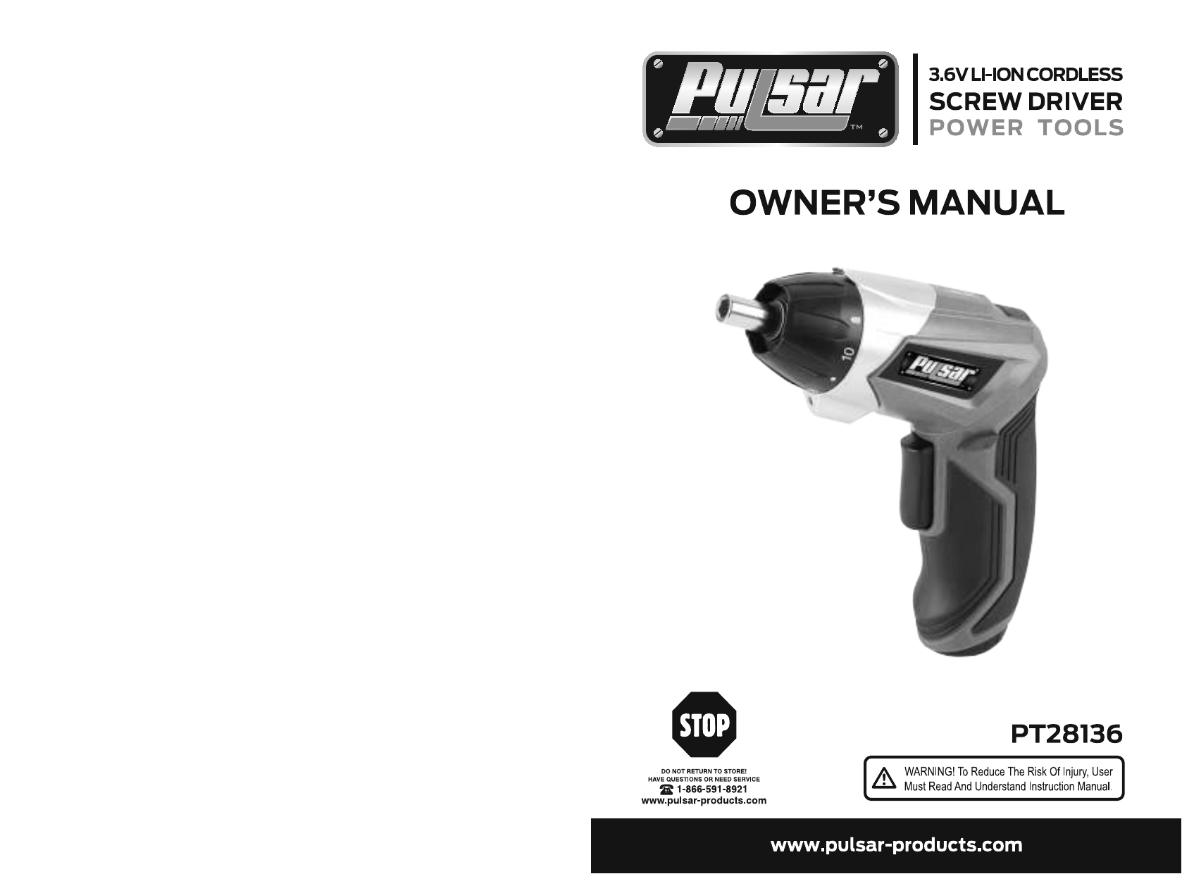 Pulsar PT28136 3.6V Lithium Ion Cordless Screwdriver Owner s