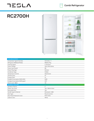 Tesla RC2700H Combi refrigerator Specifications | Manualzz