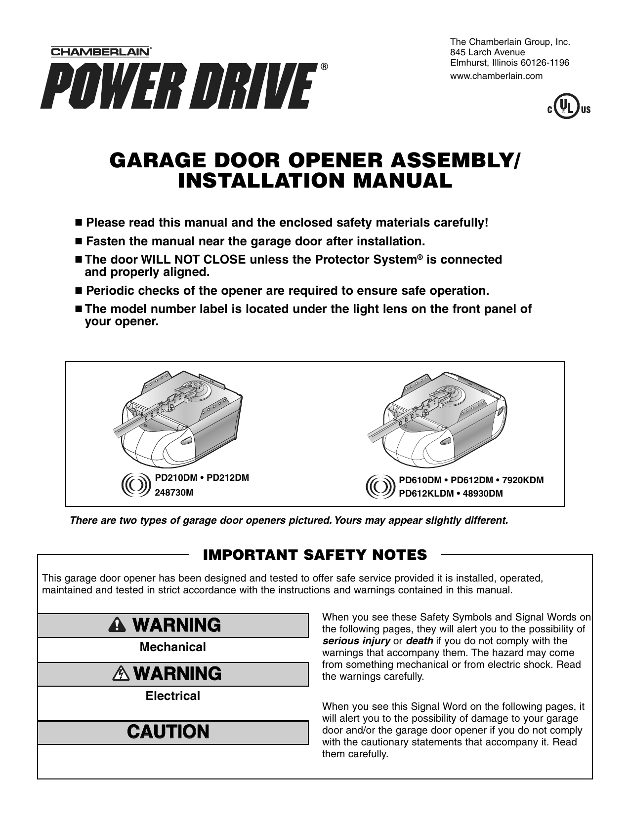 Chamberlain 248730DM, Power Drive PD612DM, Power Drive PD612KLDM, Power