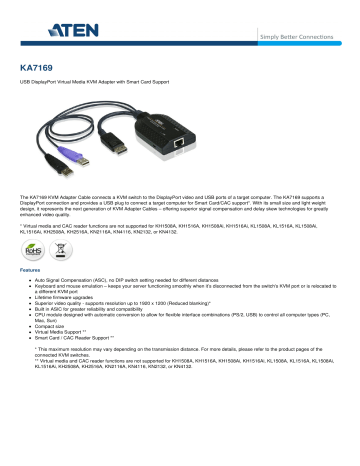 Aten KA7169 KVM Modules & Accessory Datasheet | Manualzz