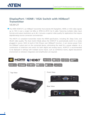 Aten VE3912T Video Switch Datasheet | Manualzz