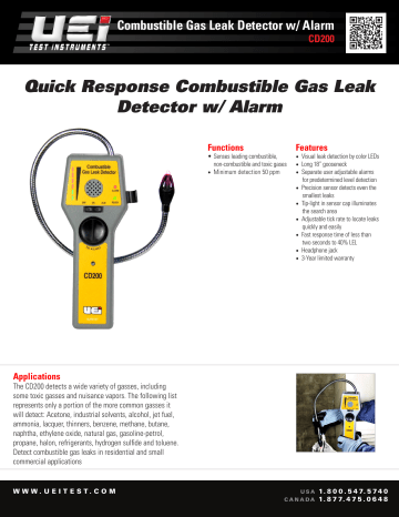 UEi CD200 Combustible Gas Leak Detector Data Sheet | Manualzz