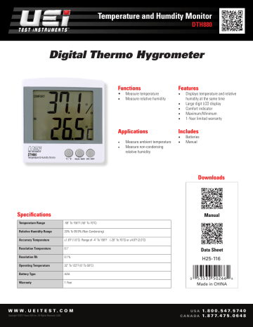 UEi DTH880 Temperature and Humidity Monitor Data Sheet | Manualzz