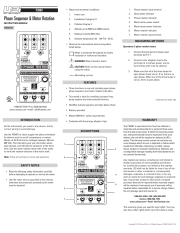 UEi PSMR1 Phase Sequence Motor Rotation Meter Owner's Manual | Manualzz