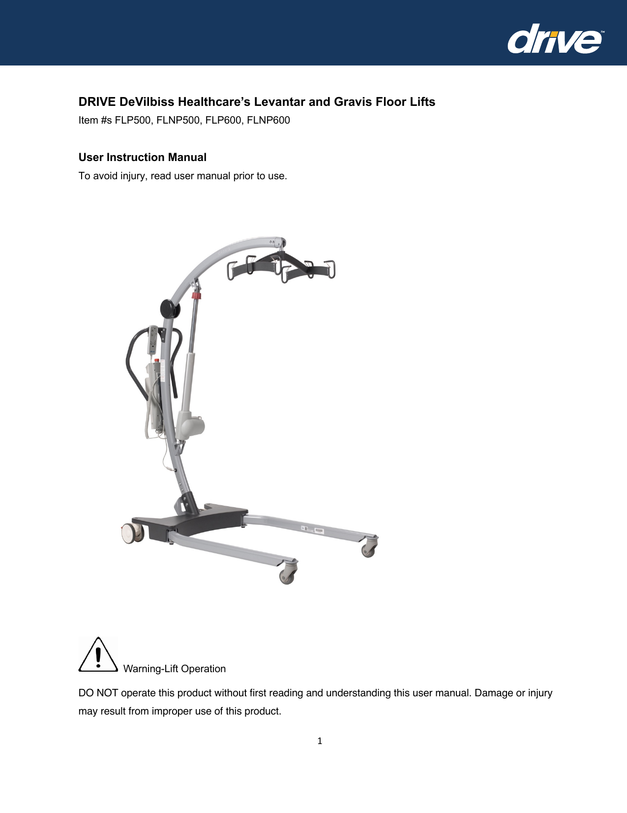 Drive Medical LEVANTAR Floor Lift Manual Base 500 lb, GRAVIS Floor Lift