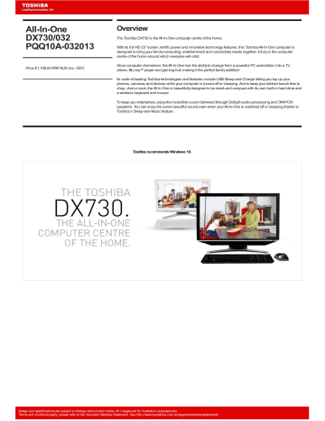 Toshiba DX730 (PQQ10A-032013) Desktop Specification | Manualzz