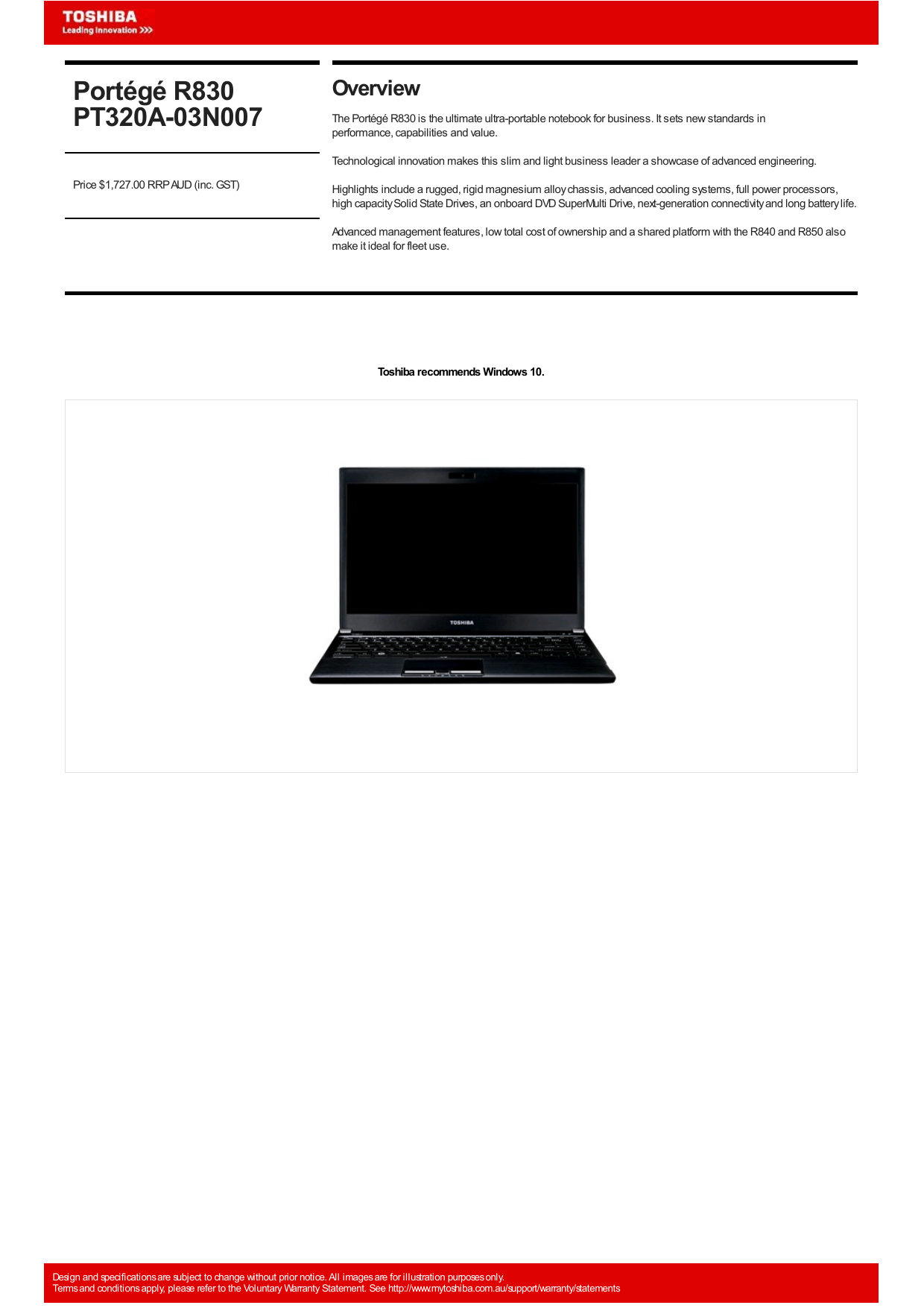 toshiba r830 support