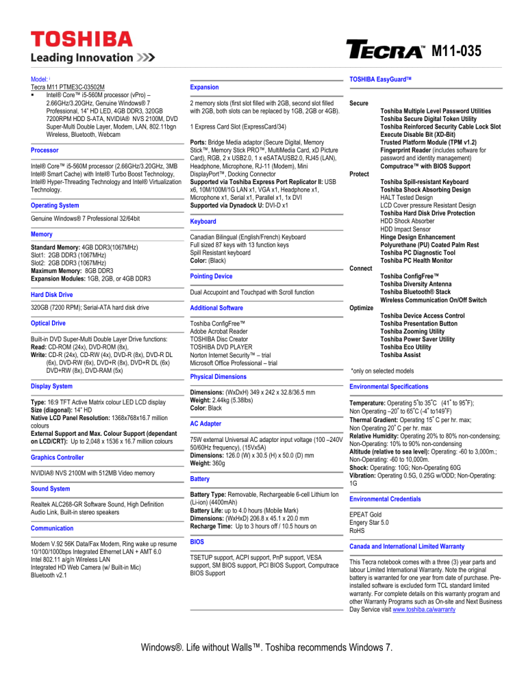specification of m11
