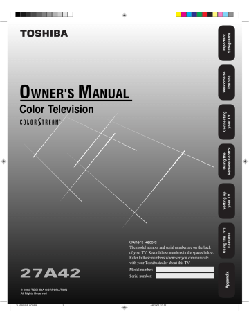 Toshiba 27A42 Television User Guide | Manualzz